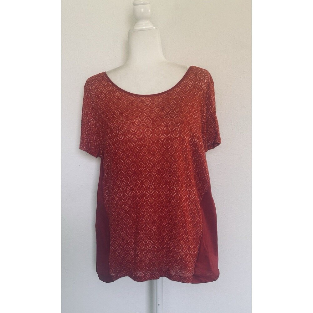 Lauren Ralph Lauren Women Size L Linen Combo Geometric Cap Sleeve Top Timeless